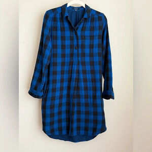 Madewell Flannel Shirt Dress - Latitude Blue Black Buffalo Plaid Size XS